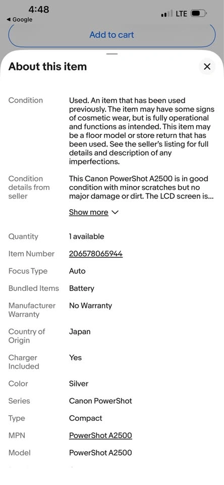 Canon PowerShot A2500 Digital Camera - photo 2