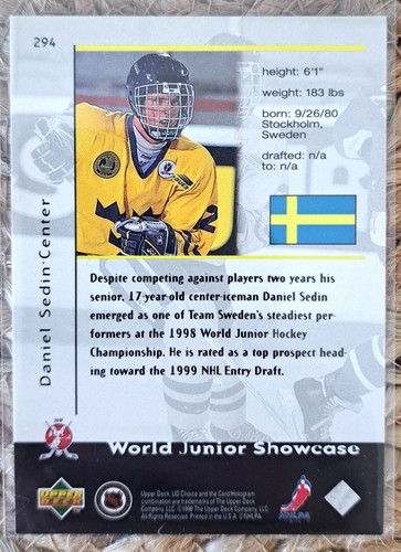 1998-99 Upper Deck Choice #294 Daniel Sedin Choice Reserve - photo 2