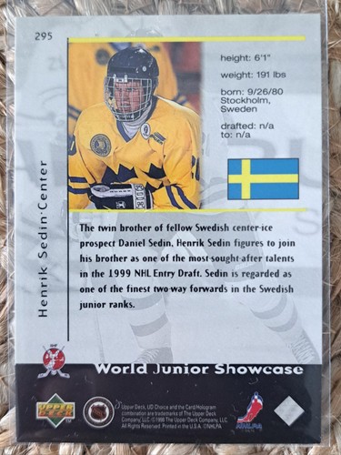 1998-99 Henrik Sedin - Upper Deck - Choice World Junior Showcase - photo 2