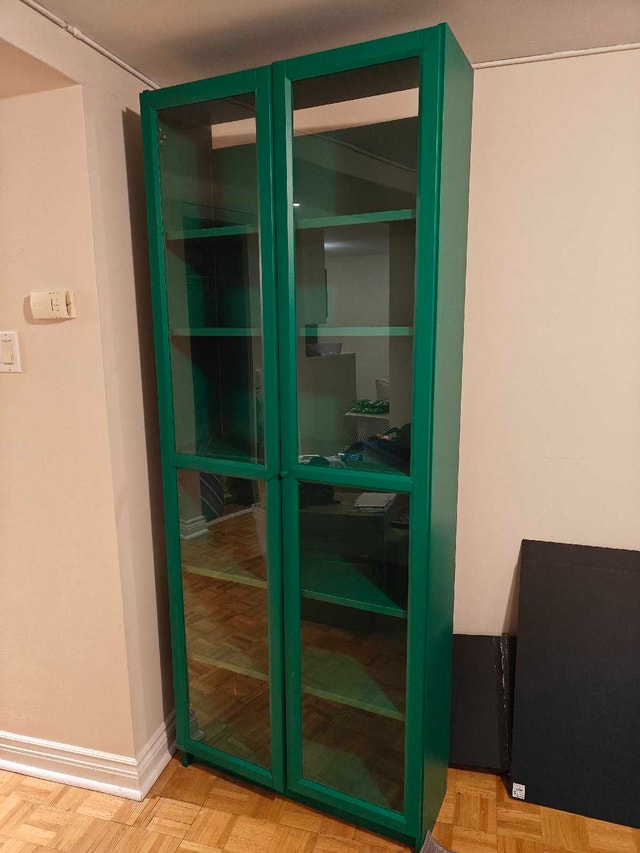 IKEA BILLY Bookcase w/ Glass Doors – Green – Like New