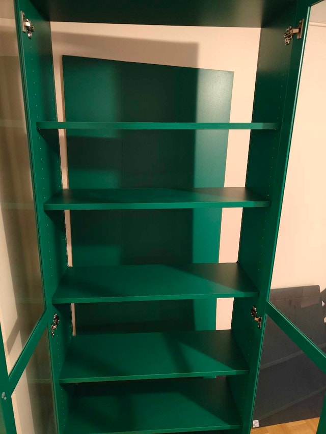 IKEA BILLY Bookcase w/ Glass Doors – Green – Like New - photo 2