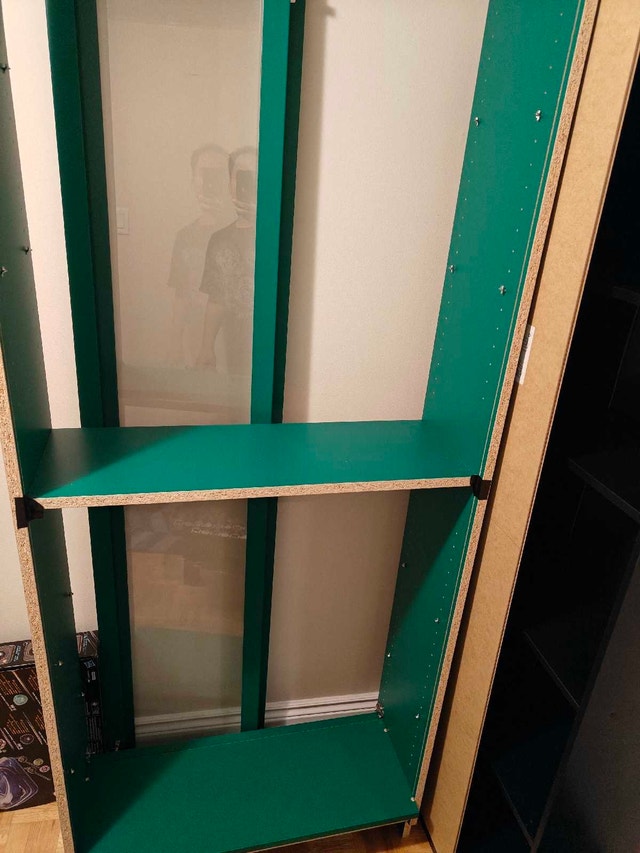 IKEA BILLY Bookcase w/ Glass Doors – Green – Like New - photo 3