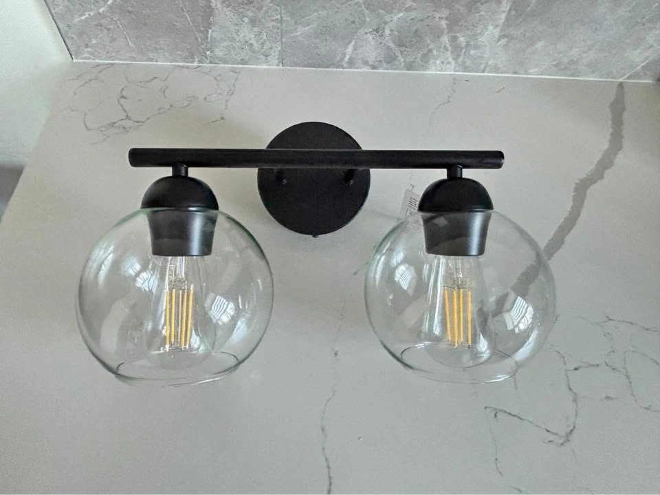 New 2-Light sconce with glass shades, spare marble shades and bu