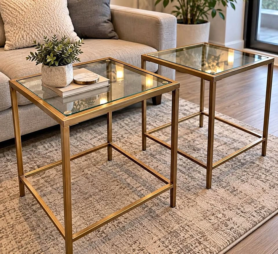 Gold Glass Side Tables Set of 2