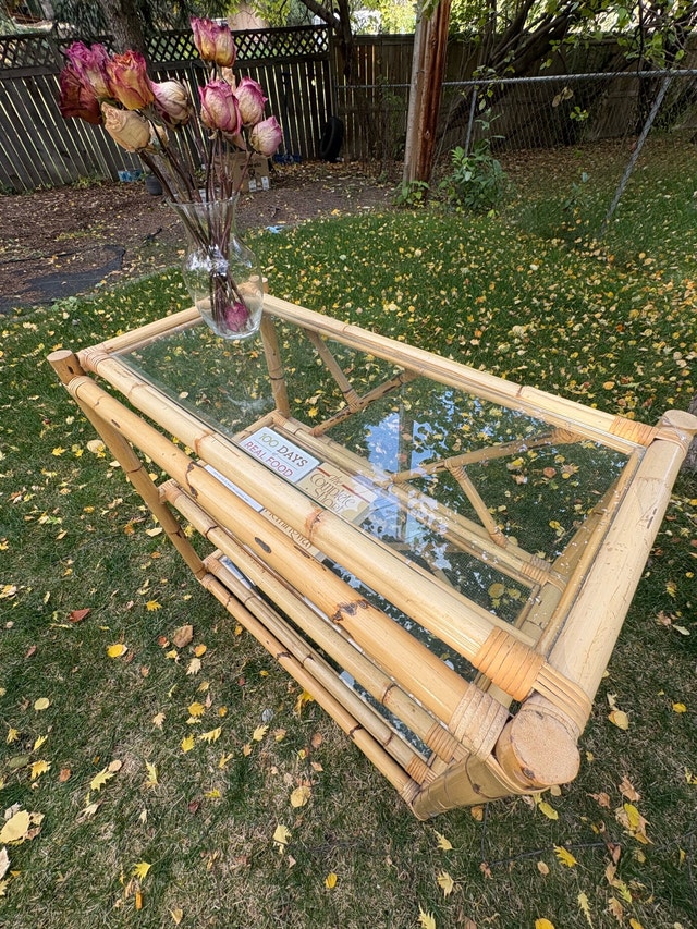 Vintage bamboo & glass console table - photo 2