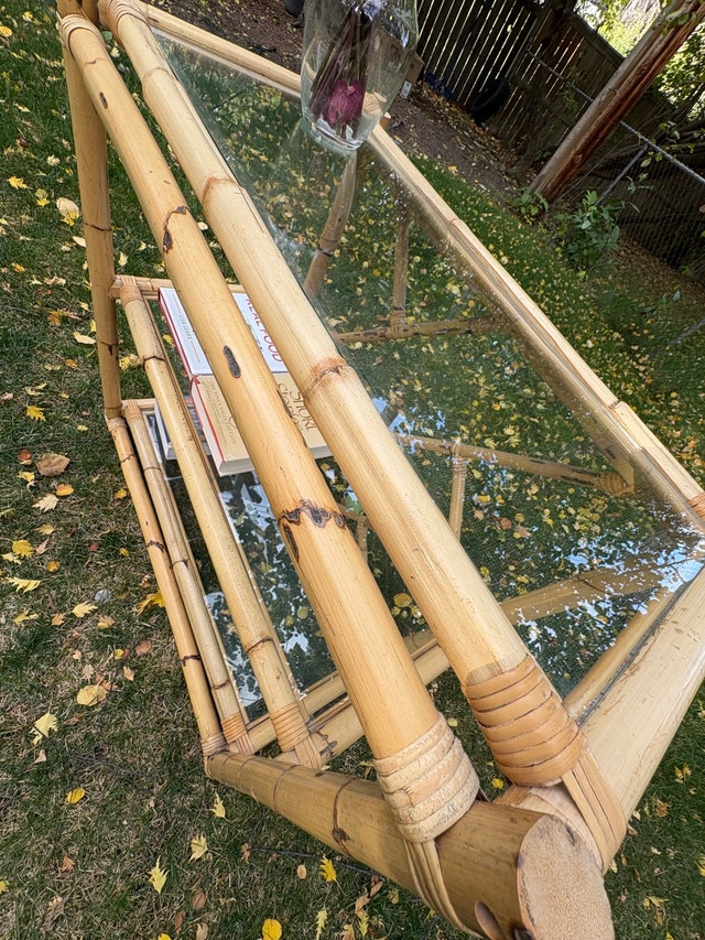 Vintage bamboo & glass console table - photo 3