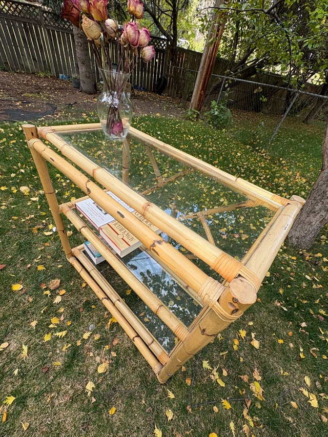 Vintage bamboo & glass console table - photo 4