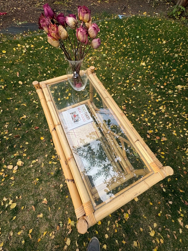 Vintage bamboo & glass console table - photo 5