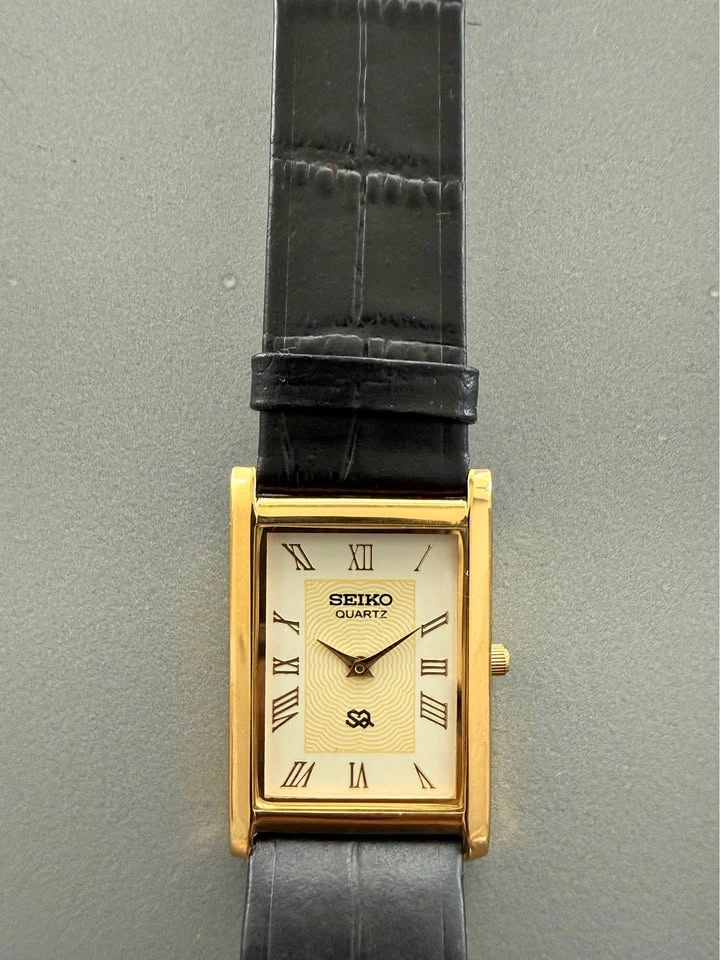 Restored Vintage Seiko Slim Quartz Wrist Watch, Gold Case White