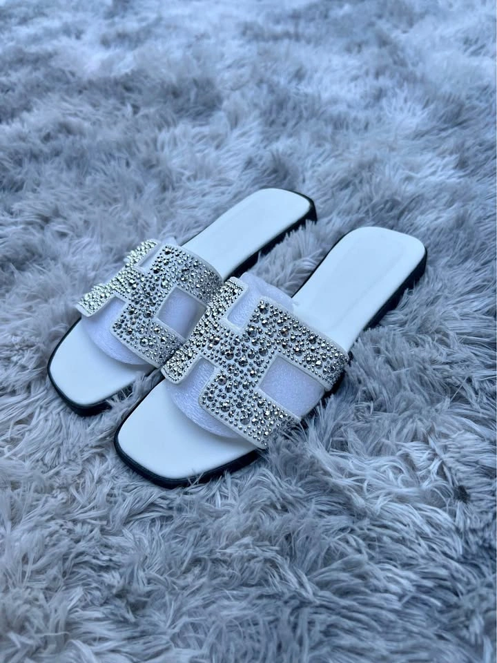 Hermes Crystal H Slide Sandals Size 37