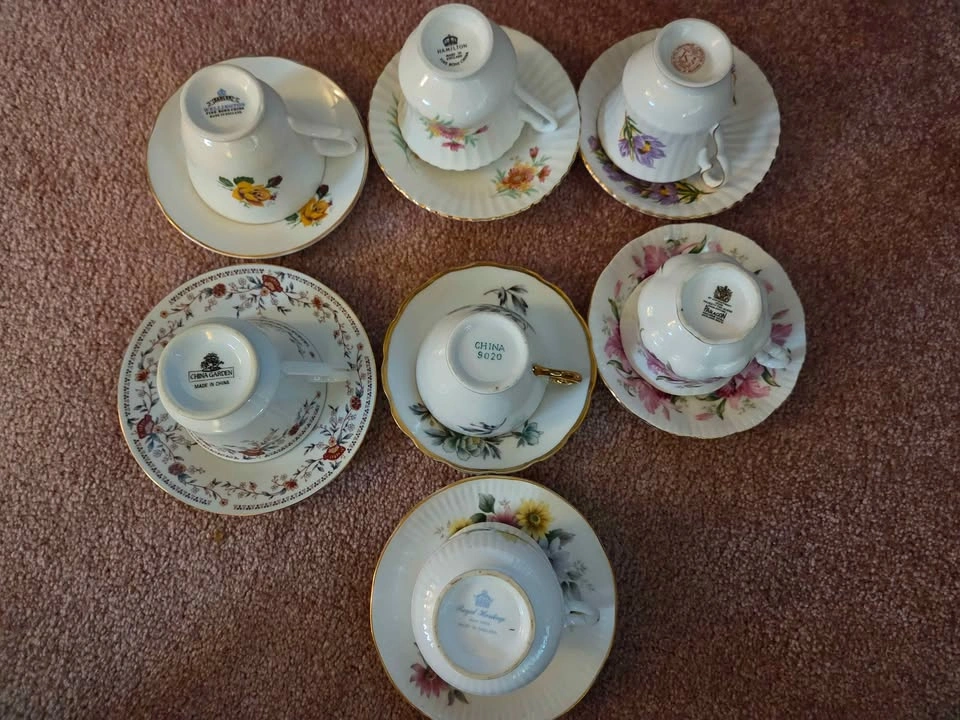 Vintage Mismatched Fine Bone China Teacup & Saucer Sets - 7 Pair - photo 2