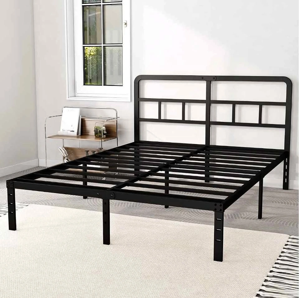Queen Black Metal Platform Bed Frame with Headboard