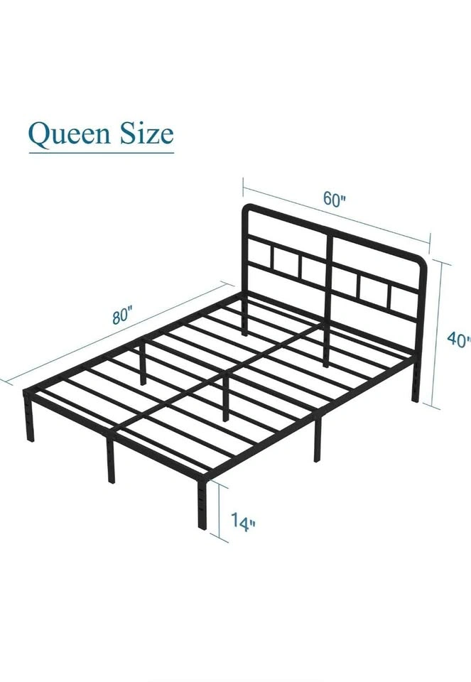 Queen Black Metal Platform Bed Frame with Headboard - photo 2