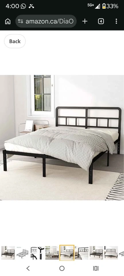 Queen Black Metal Platform Bed Frame with Headboard - photo 3