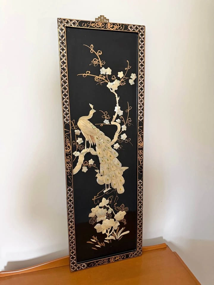 Asian Lacquer Wall Panel with Mother-of-Pearl Inlay