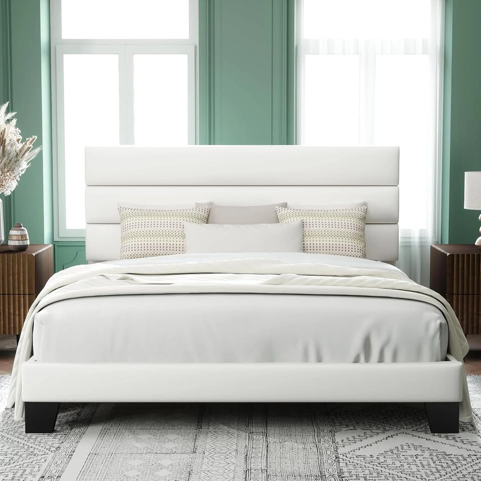 King Size Platform Bed Frame with Velvet Headboard - New - photo 4
