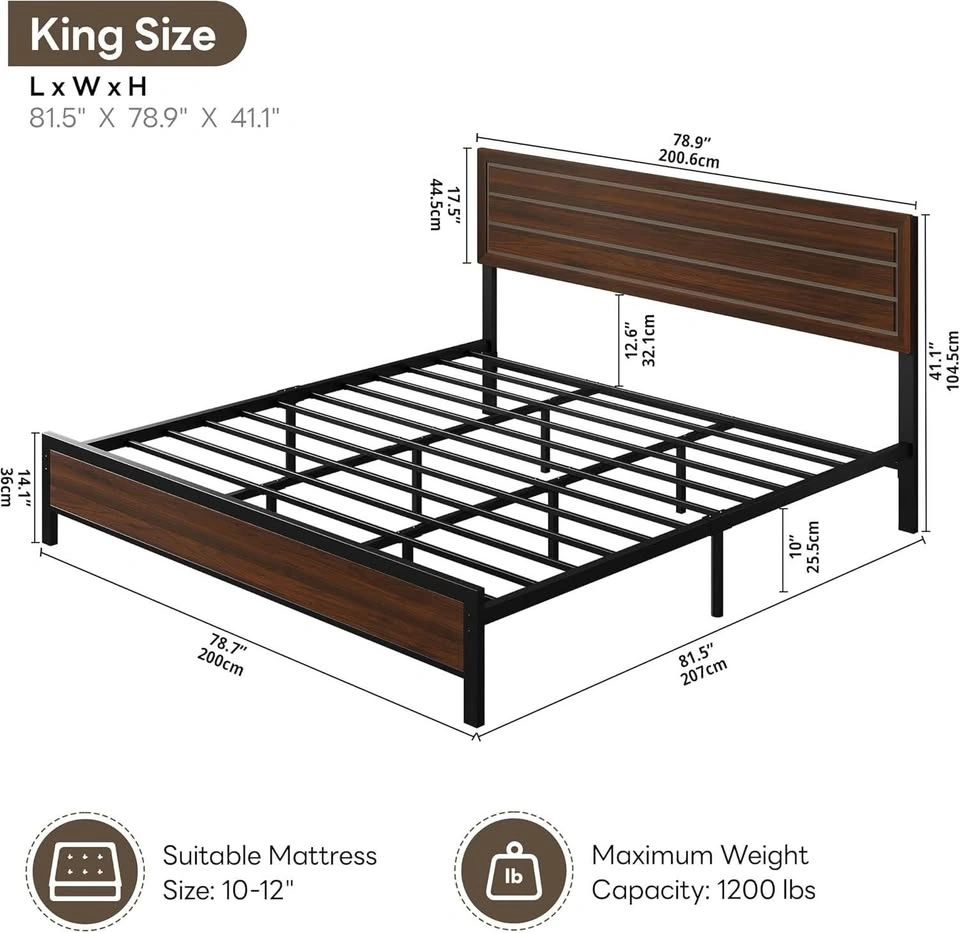 Modern King Bed Frame with Heavy Duty Metal Slats - photo 2