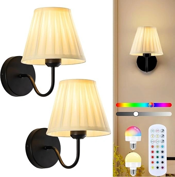 Set of 2 Battery Operated 6000mAh Wall Sconces with Remote
