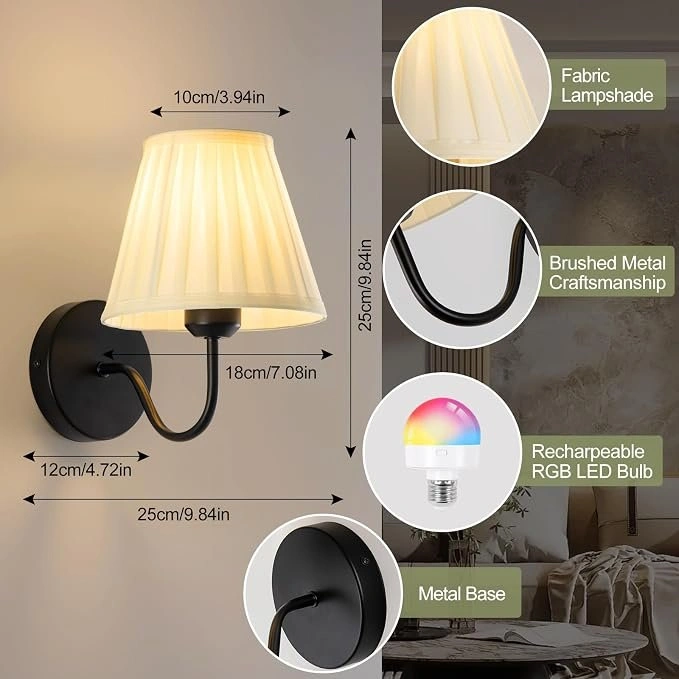 Set of 2 Battery Operated 6000mAh Wall Sconces with Remote - photo 3