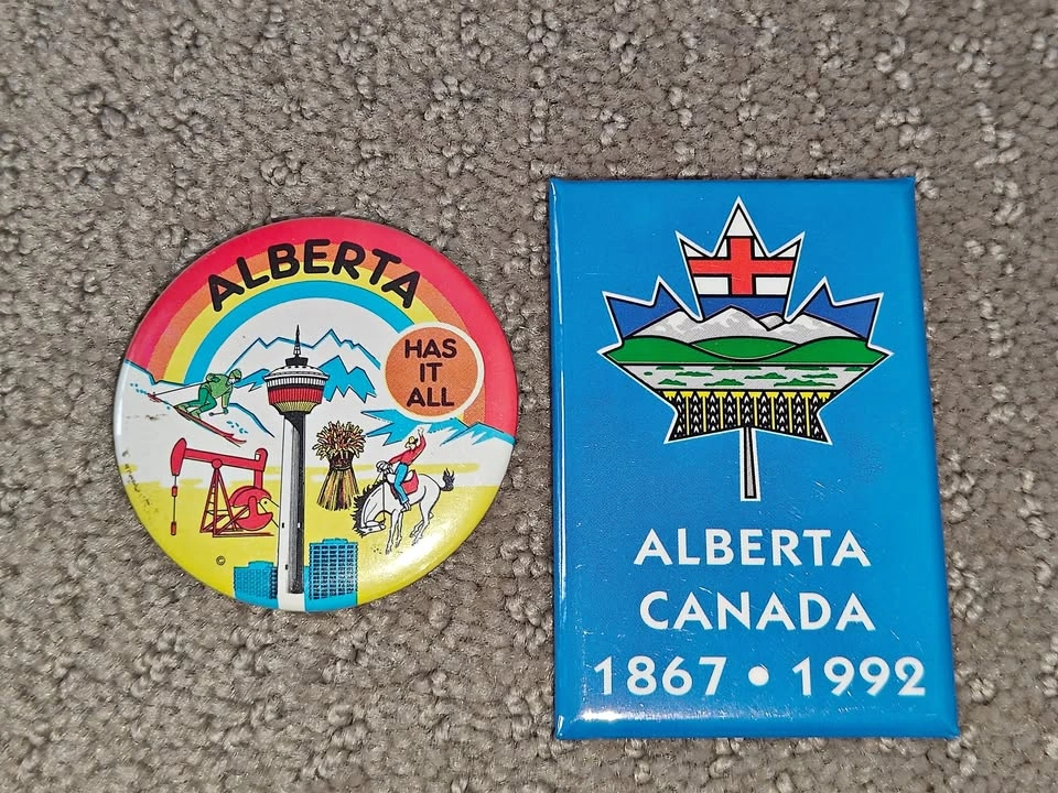 Vintage Calgary Alberta Pinback Button Pin Badge - Set of 2
