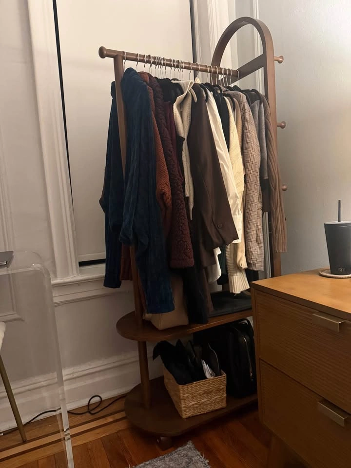 Wood Clothing Rack with Shelves - photo 2