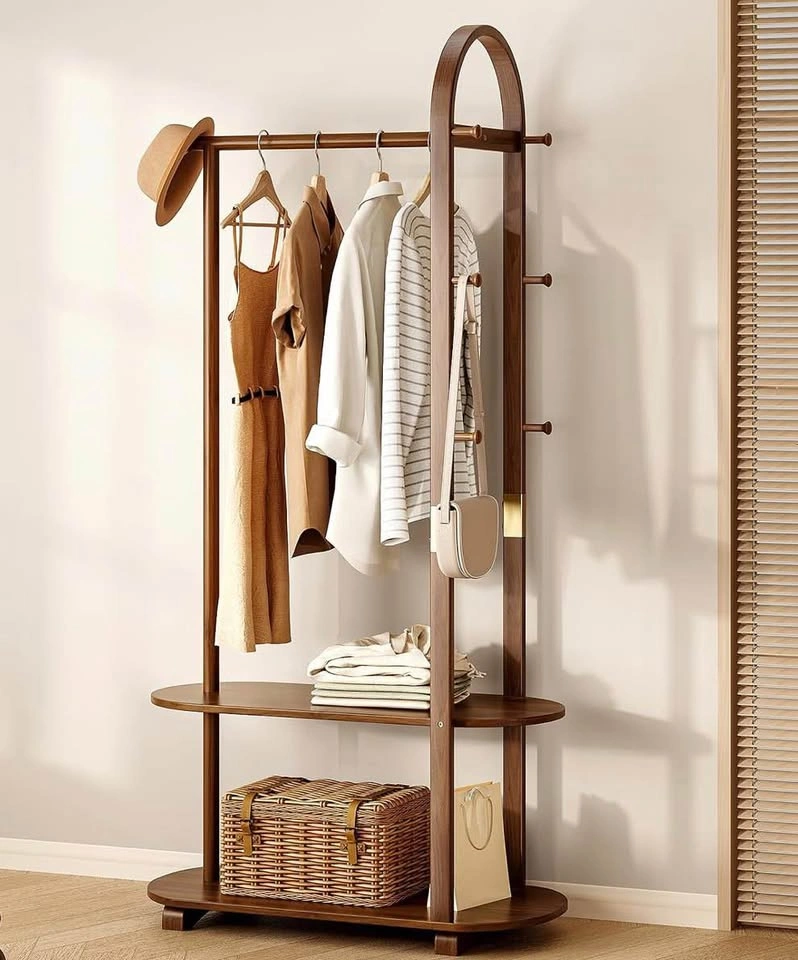 Wood Clothing Rack with Shelves - photo 3