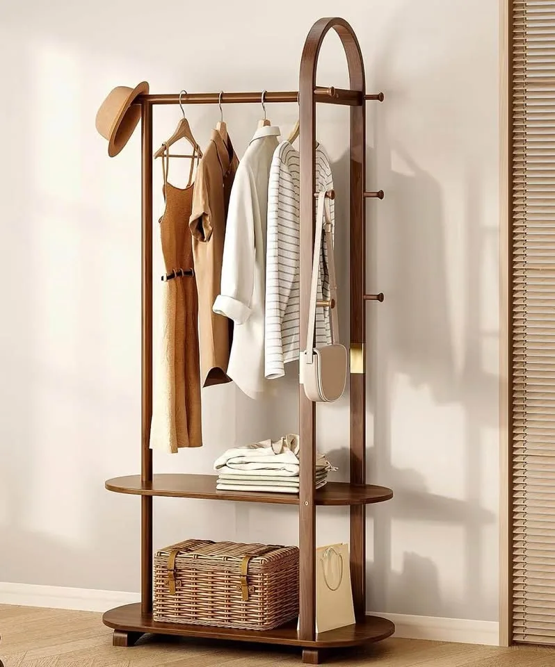 Wood Clothing Rack with Shelves - photo 3