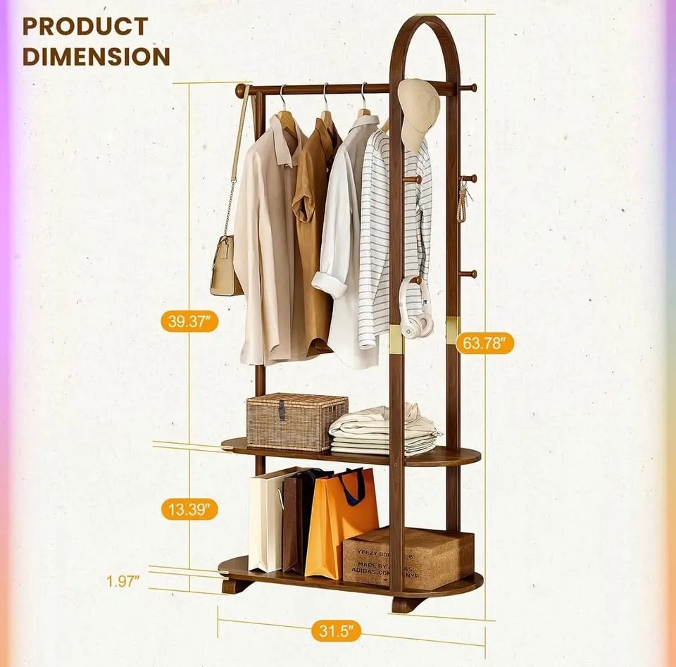 Wood Clothing Rack with Shelves - photo 4