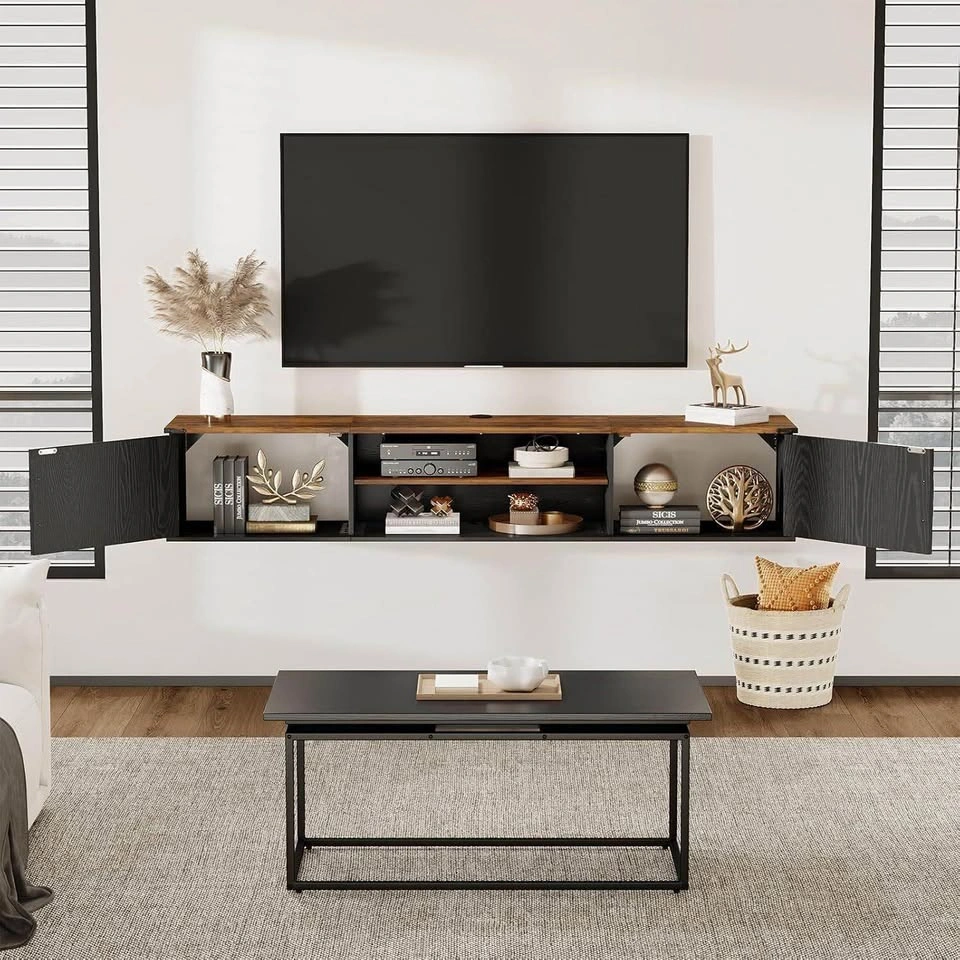 NEW 63” Farmhouse Floating TV Stand (Black) - photo 2