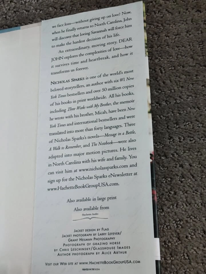 Dear John by Nicholas Sparks - Hardcover Romance Novel Book - photo 4