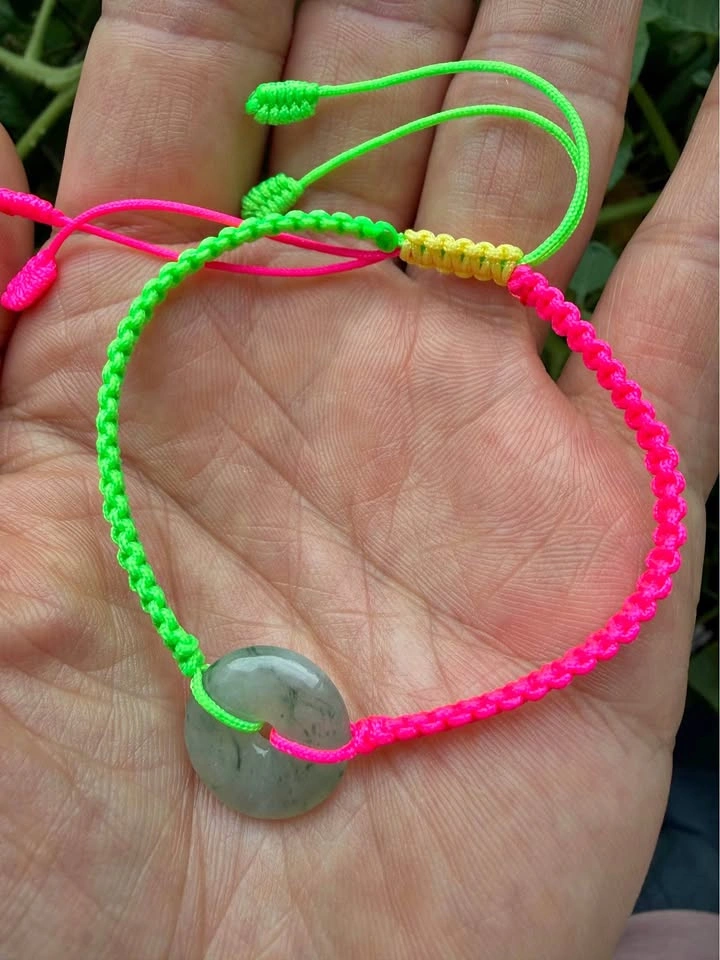 Handcrafted Grade A Jadeite Bracelet – Neon Pink & Lime Green
