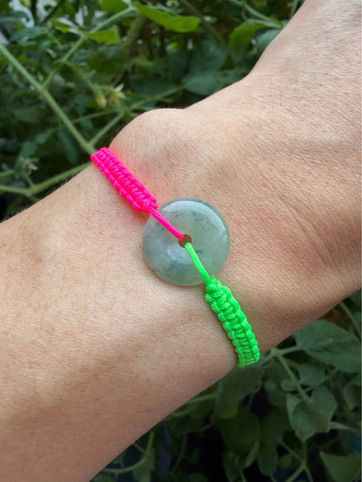 Handcrafted Grade A Jadeite Bracelet – Neon Pink & Lime Green - photo 2