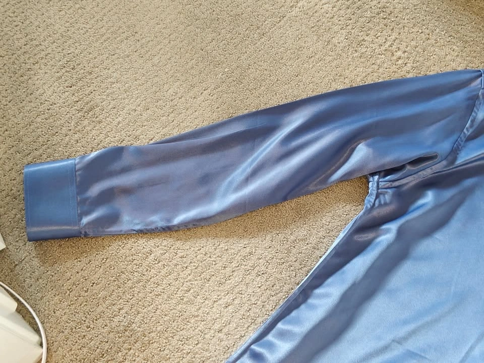 Regular Fit Blue Satin Button Up Dress Shirt - Men's Medium - photo 2