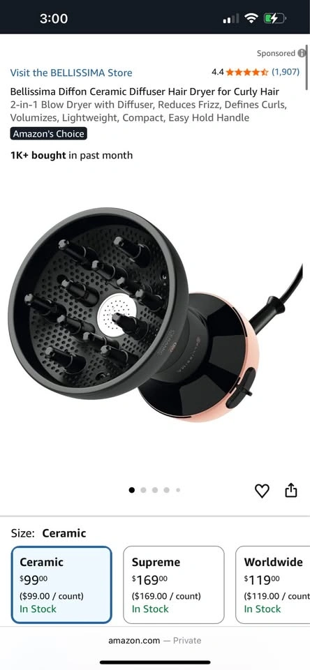 Bellissima Diffon Ceramic Diffuser Hair Dryer for Curly Hair - photo 4
