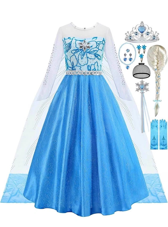 Princess blue dress with wig age 6-7 years