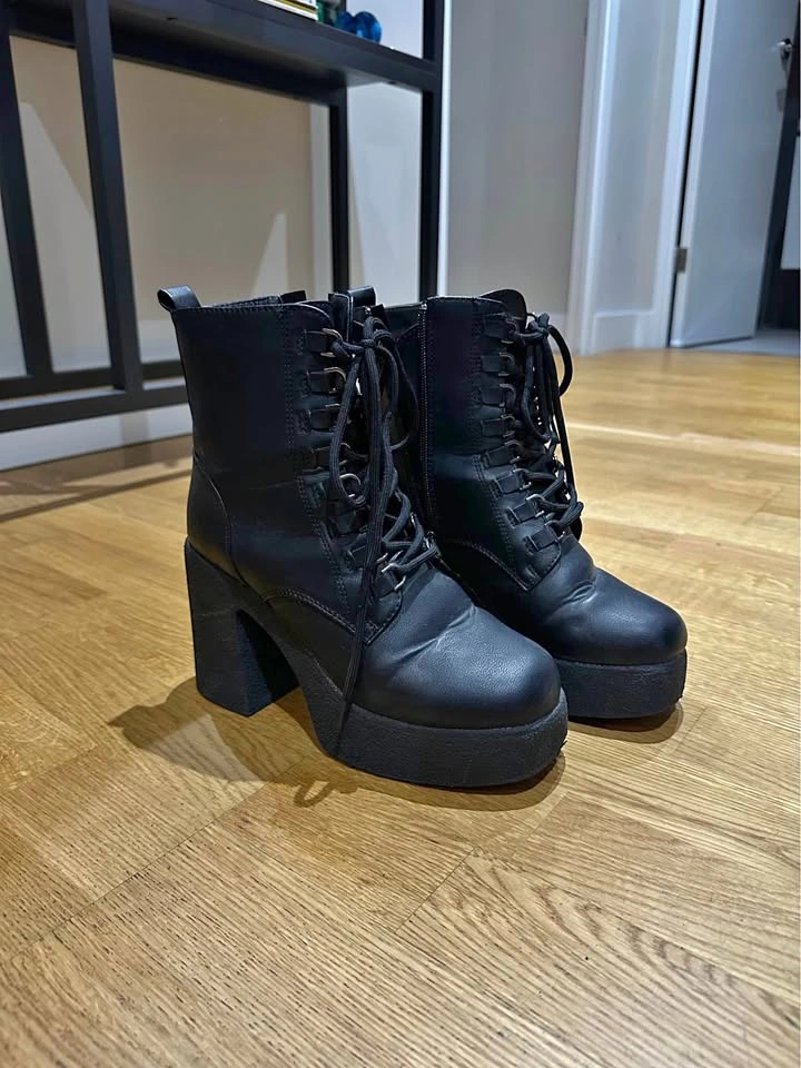 Block Heel Black Boots - Size 6