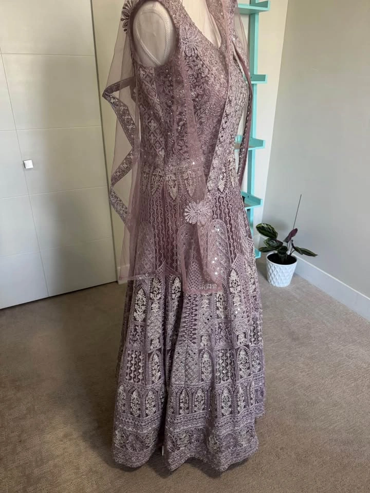 Lavender Embroidered Lehenga Gown with Dupatta - photo 2