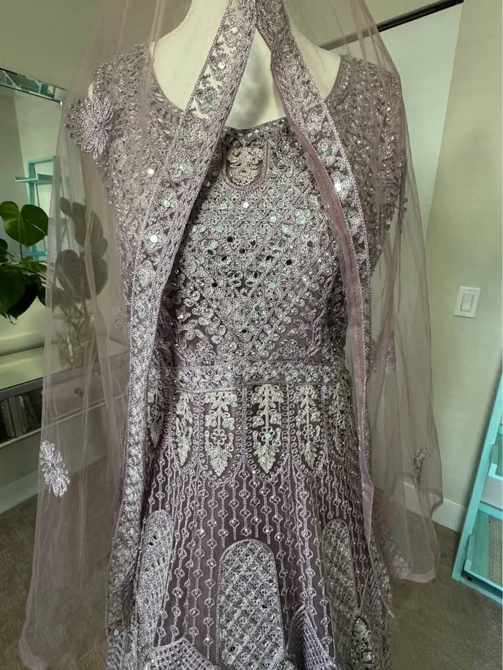 Lavender Embroidered Lehenga Gown with Dupatta - photo 4