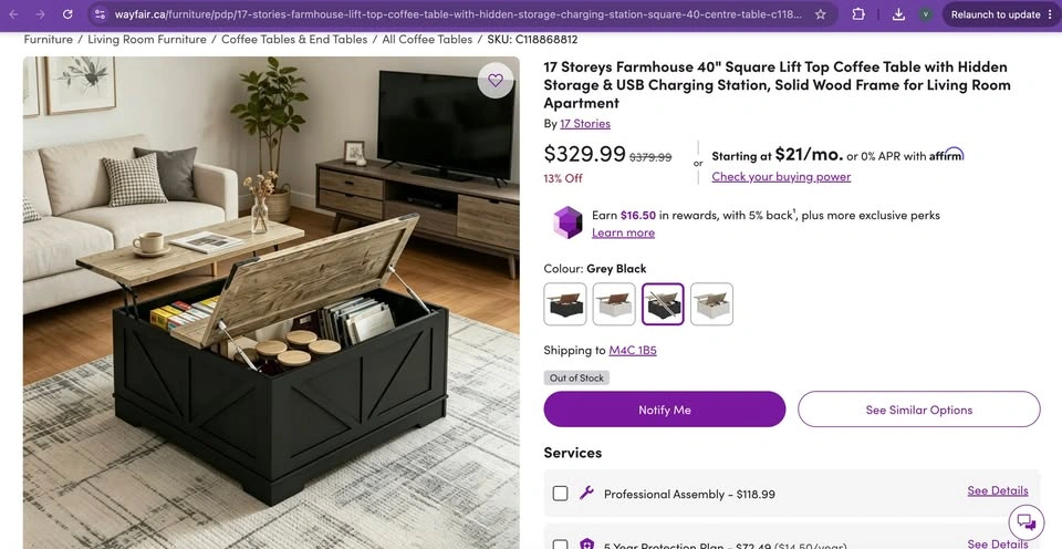 Farmhouse 40" Lift Top Coffee Table with Hidden Storage - photo 2