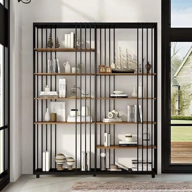 FUFU&GAGA Black 6-Shelf Oversized Bookcase with Doors