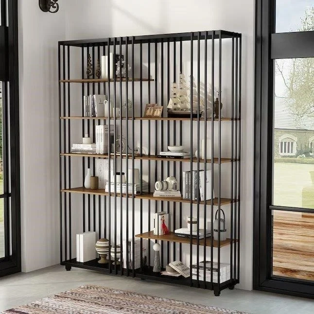 FUFU&GAGA Black 6-Shelf Oversized Bookcase with Doors - photo 2