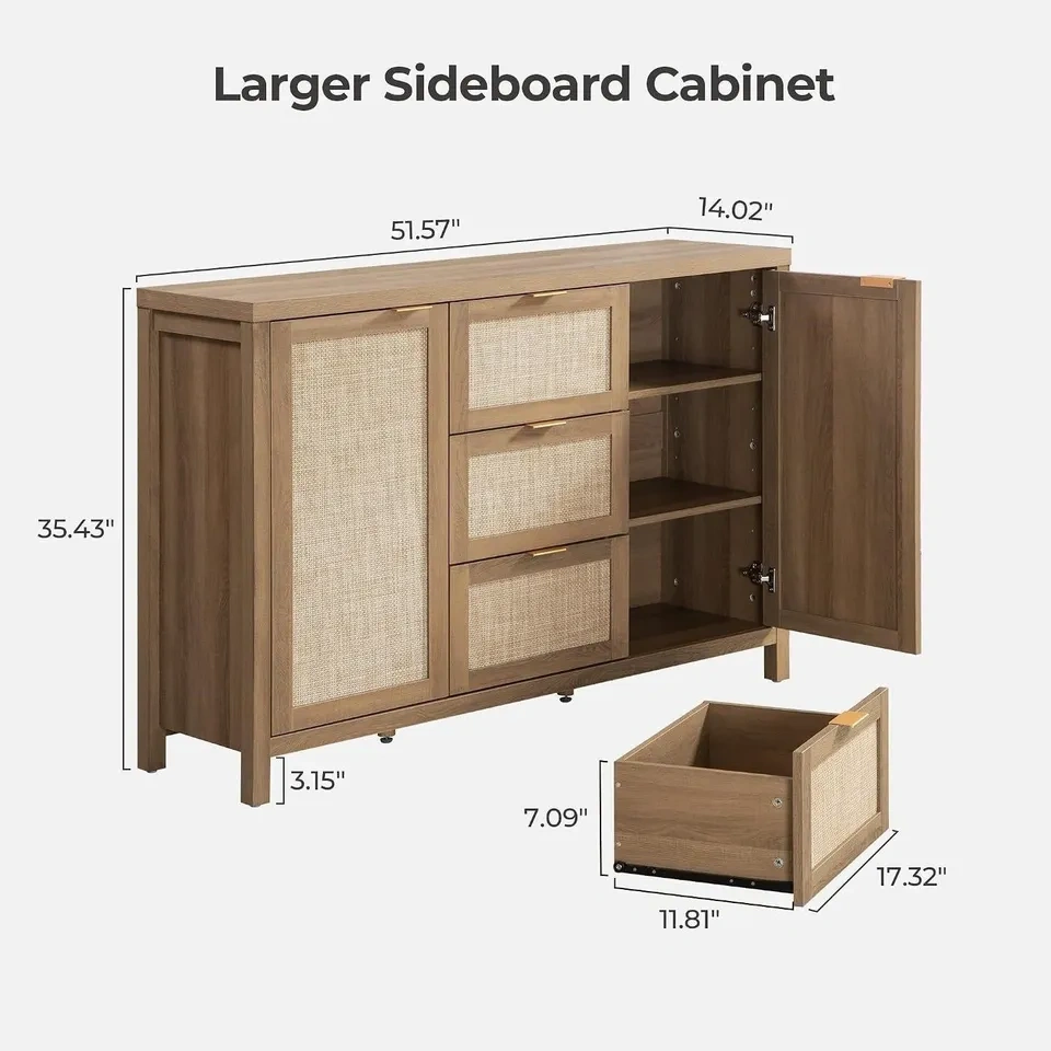 52" Rattan Sideboard / Buffet Cabinet – Farmhouse Boho - photo 2