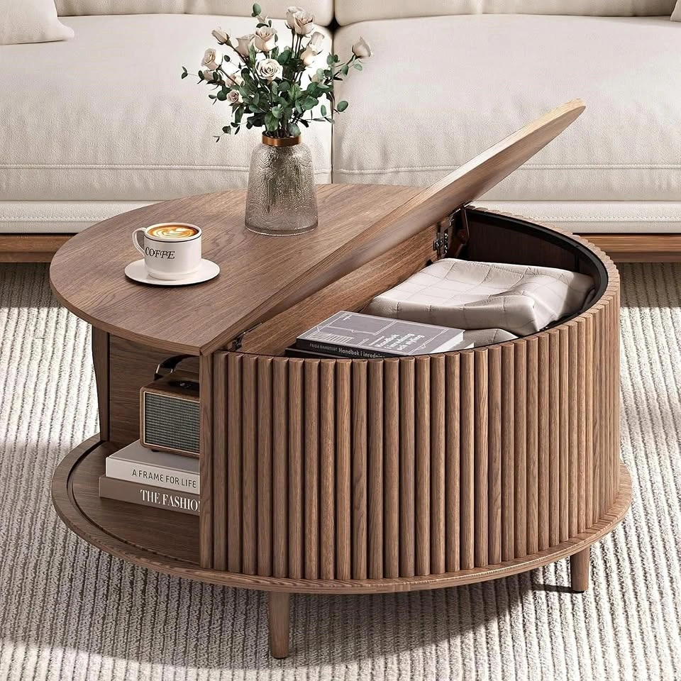 Wooden Fluted Lift Top Coffee Table