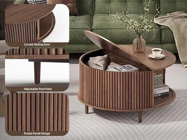 Wooden Fluted Lift Top Coffee Table - photo 3
