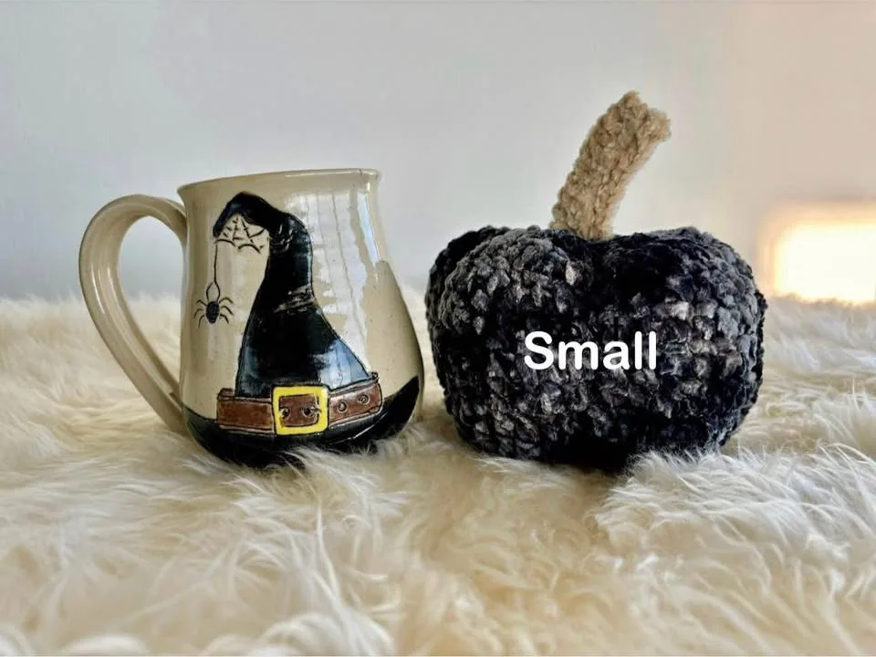 Set of 3: black velvet plush crochet pumpkins image indicator(3)