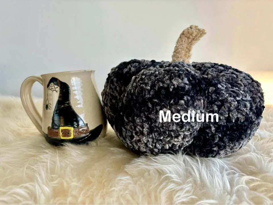 Set of 3: black velvet plush crochet pumpkins image indicator(4)