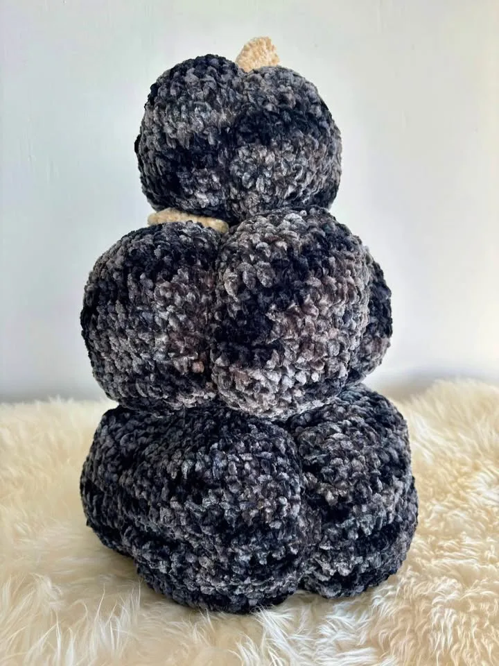 Set of 3: black velvet plush crochet pumpkins image indicator(6)