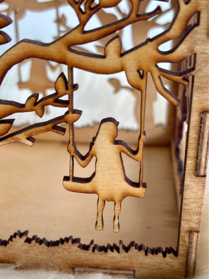 Handmade Laser Carved Wood Box with Fairy Lights image indicator(5)
