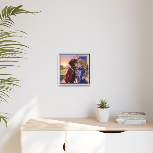 Anime Couple Kiss Matte Canvas Framed | Romantic Sunset Wall Art - photo 3