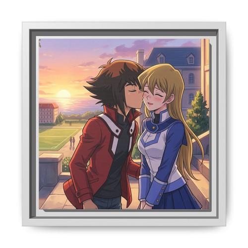 Anime Couple Kiss Matte Canvas Framed | Romantic Sunset Wall Art - photo 4